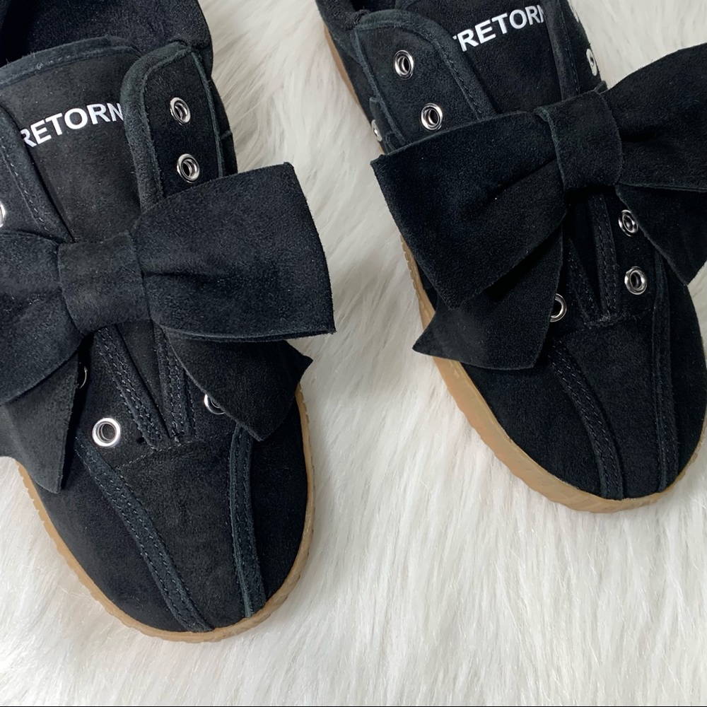 SOLD-Tretorn Black Suede Slip-On Bow Sneakers - Picture 4 of 11